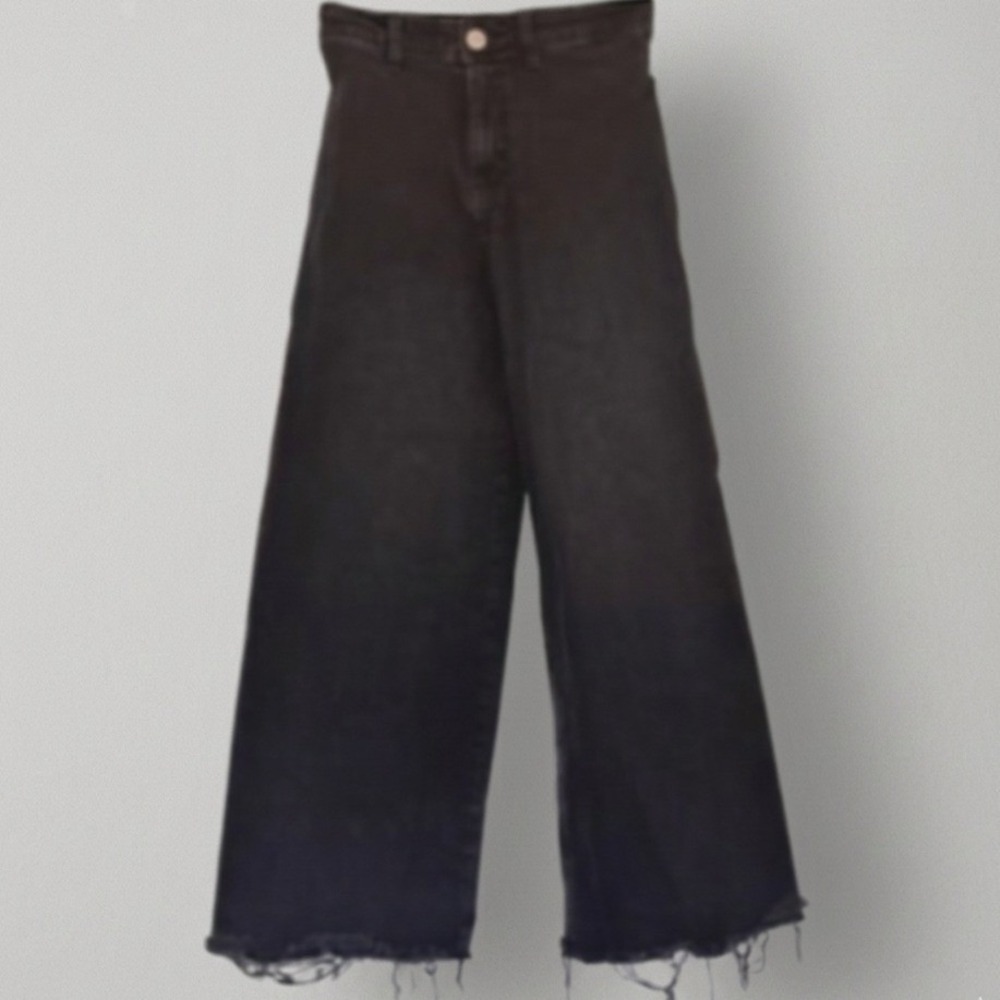 Zara Kids Girls Black Wide Leg Jeans Frayed Hem High Waisted Size 13-14 CM 164